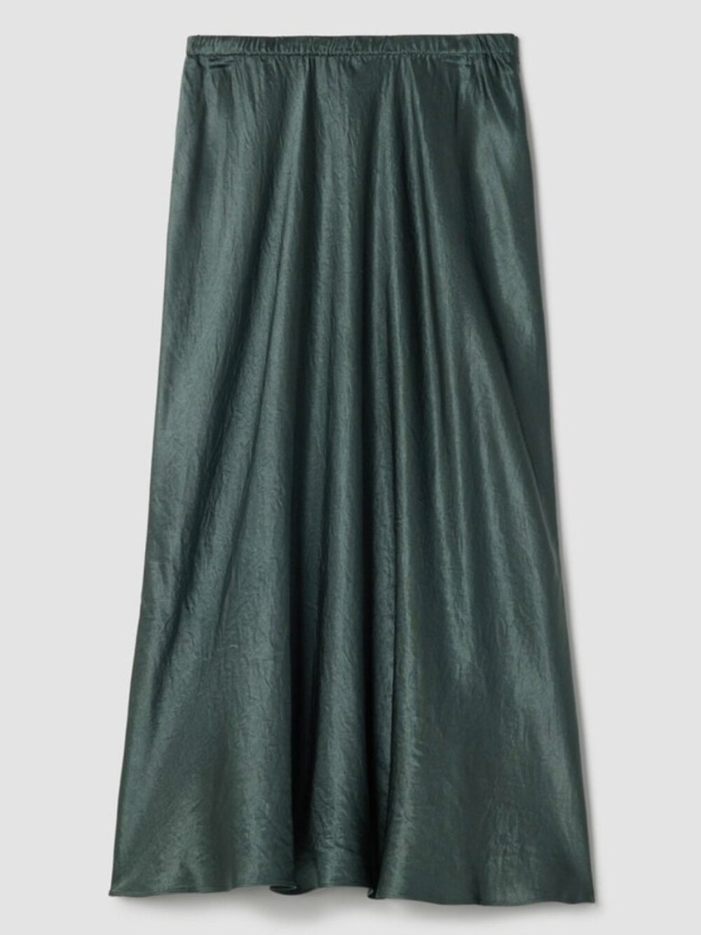 Eileen Fisher Size L Textured Satin Everglade Green Bias Slip Skirt NWT